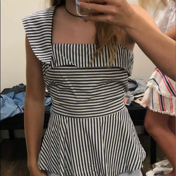 saks off fifth striped one shoulder tie top - Picture 2 of 5